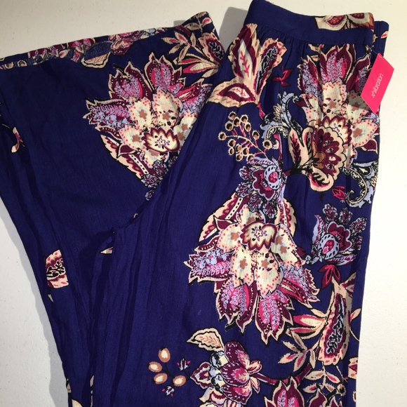 Xhilaration Pants - Wide Leg Pants in Blue with Flowers
